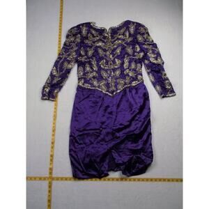 BLACK TIE He-Ro Size 18 Beaded Dress Purple Silver Gold 80s 90s Vintage